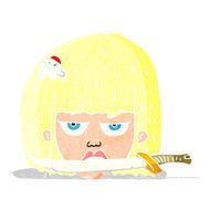 cartoon woman holding knife between teeth
