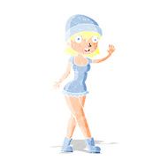 cartoon pretty girl in hat waving