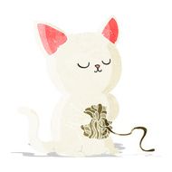 cartoon cat playing with ball of yarn