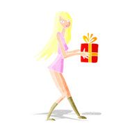 cartoon fashion girl with present