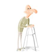 cartoon old man with walking frame