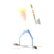 cartoon man swinging axe