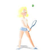 cartoon woman playing tennis