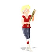 cartoon pretty punk girl with baseball bat