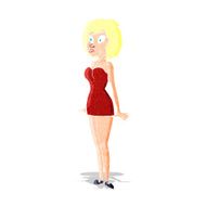 cartoon surprised woman in short dress