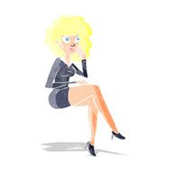 cartoon office woman sitting