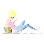 cartoon woman leaning on package box