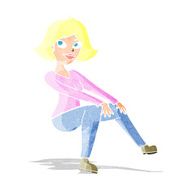 cartoon happywoman sitting