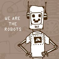 Vector hand draw robot on retro background Eps10