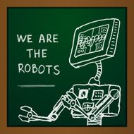 Vector chalk draw robot on blackboard Eps10 N4