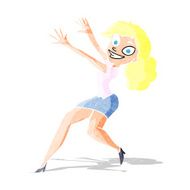 cartoon happy woman jumping