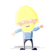 cartoon happy bearded man waving