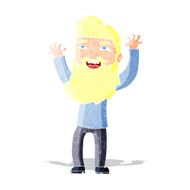 cartoon happy bearded man waving arms