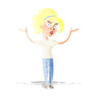 cartoon woman raising hands in air