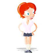 cartoon happy woman in short skirt