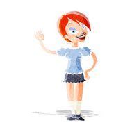 cartoon waving woman N6