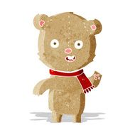 cartoon waving teddy bear with scarf