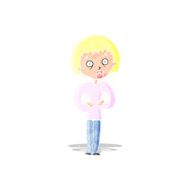 cartoon woman gesturing at self