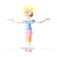 cartoon woman making open arm gesture