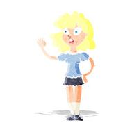 cartoon worried woman waving