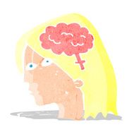 cartoon female head with brain symbol