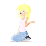 cartoon pretty girl waving N2