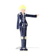 cartoon woman in leather jacket pointing