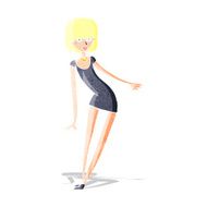 cartoon woman in dress leaning