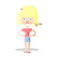 cartoon woman with knife between teeth N2