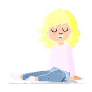 cartoon happy woman sitting on floor N2