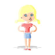 cartoon pretty girl with hands on hips
