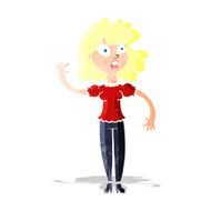 cartoon worried woman waving N2