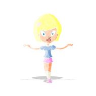 cartoon woman making balancing gesture