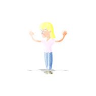 cartoon woman throwing hands in air