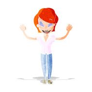 cartoon pretty woman with hands in air