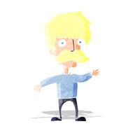 cartoon man with mustache waving
