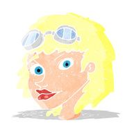 cartoon happy woman wearing aviator goggles