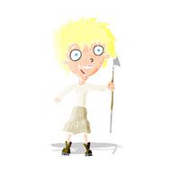 cartoon crazy woman with spear