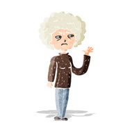 cartoon annoyed old woman waving