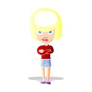 cartoon woman with folded arms imagining