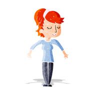 cartoon friendly woman shrugging shoulders