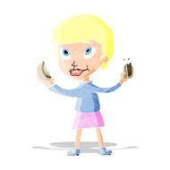 cartoon woman eating hotdogs