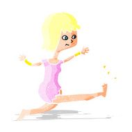 cartoon happy woman kicking