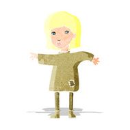 cartoon woman in patched clothing