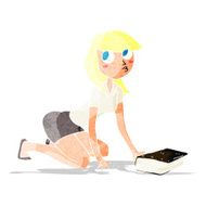 cartoon girl picking up book