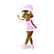 cartoon pretty girl in hat waving N2