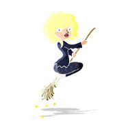cartoon witch riding broomstick N2