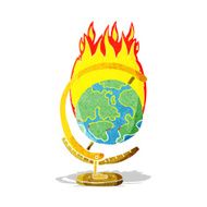 cartoon burning globe