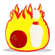 ten pin bowling cartoon symbol with fire