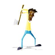 cartoon man swinging axe N2